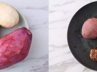 1、“瘦”不了了!还是受不了?紫薯和香芋的甜蜜!诱人不?!,紫薯和芋头削皮洗净......