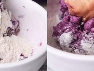 5、“瘦”不了了!还是受不了?紫薯和香芋的甜蜜!诱人不?!,拌匀后揉成面团……