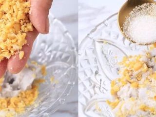 7、“瘦”不了了!还是受不了?紫薯和香芋的甜蜜!诱人不?!,加入鹰嘴豆碎粒,拌匀后加入白砂糖,按照自己喜欢的甜度加