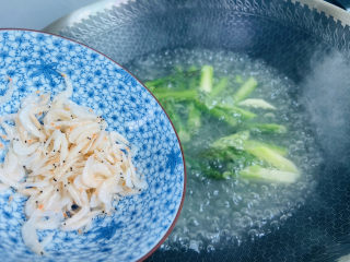 11、芦笋紫菜汤,倒入虾皮煮开