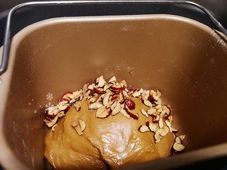 5、红枣面包,揉面50分钟后放入红枣碎继续揉面10分钟。