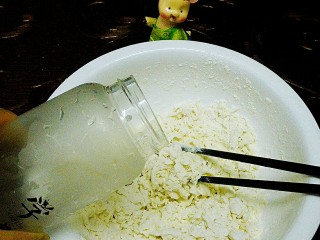 2、苦瓜发面饼,水边搅边倒，呈絮状，就上手揉