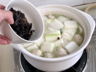 26、点翠清汤白玉丸➕木耳冬瓜丸子汤,加入木耳，再小火煮两分钟
