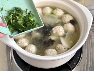 29、点翠清汤白玉丸➕木耳冬瓜丸子汤,关火，点缀少许香菜碎，即可上桌享用了????