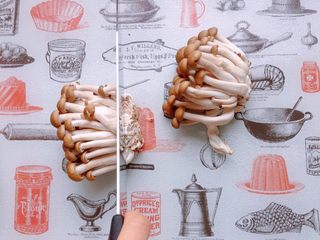 3、烤菇菇蛋吐司配节瓜,1盒蟹味菇切去根部