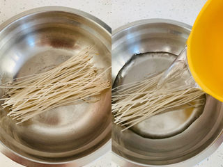 2、卷心菜炒粉丝,将粉丝提前用水充分浸泡,粉丝提前浸泡方便后面制作。