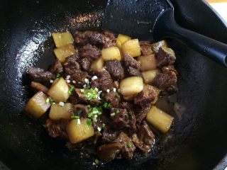 11、牛肉炖萝卜,挑去桂皮八角，撒入葱花。