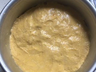 10、南瓜发糕,倒入面糊，表面用手蘸水按平整