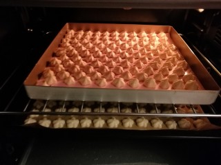 19、红枣酸奶溶豆（新手零失败）,均匀的挤在烤盘上，一定要铺油纸或者是硅胶垫，不然会黏在烤盘上！！90-100度50-60分钟（按照自己家烤箱调节温度和时间）~如果你的烤箱有热风功能，就调到此功能~~