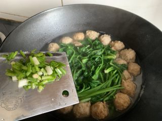 15、菠菜丸子汤,撒入葱花就可以了