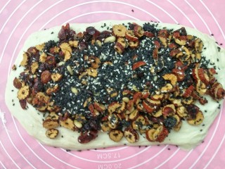 5、法式坚果面包棒,在面团上面放坚果