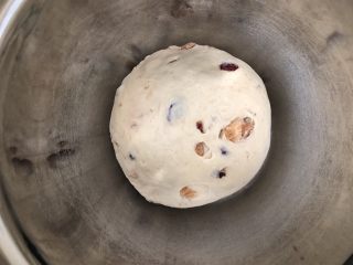 8、红糖红枣桂圆全麦软欧,揉匀，滚圆放入容器内进行第一次发酵，天冷的话可以利用烤箱或者发酵箱