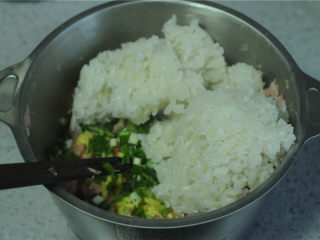 8、糯米肉丸,将糯米和所有食材都混合在一起，加盐和花椒粉调味