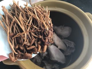 8、茶树菇老鸡汤～强身健体,加入泡好拣干净的剪去根部的茶树菇
