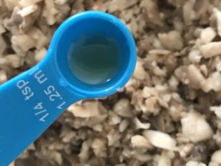 12、蘑菇馄饨,放入少量麻油拌匀。