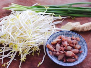 1、海兔绿豆芽小炒,首先备齐所有的食材。