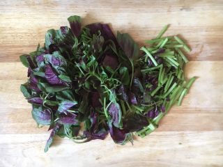 3、蒜蓉苋菜,将苋菜切成寸段。