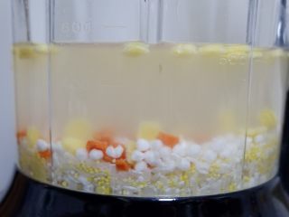 3、「2+1」款冬季暖胃养生米糊,放入破壁机，加入500-700ML的水，根据个人喜好的浓稠度去调整。