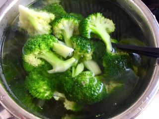 15、我爱蒜蓉系列➕蒜香鲍汁杏鲍菇,烫好的西兰花捞出浸凉开水，使其口感更加脆嫩