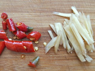 4、私房酱爆猪肝,泡姜切丝，指天椒切段备用