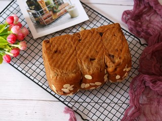 14、红枣核桃吐司,烤好轻轻震一下脱模侧躺放凉