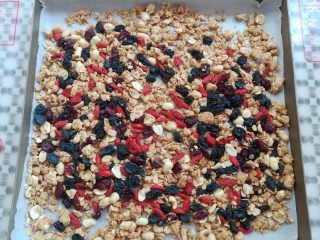 8、格兰诺拉酸奶杯,麦片出炉后加入枸杞,蔓越莓和黑加仑