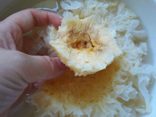 3、红枣银耳汤,去除银耳根部黄色部位