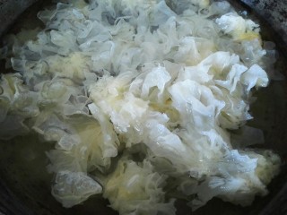 6、红枣银耳汤,锅里加入清水和银耳开始煮