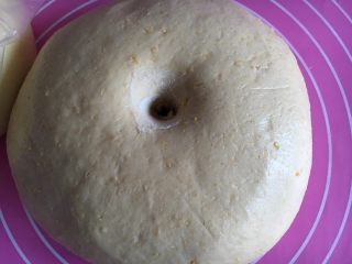 8、红枣黄豆粉吐司,发至两倍大，手指沾些面粉戳洞，不回缩不塌陷即可