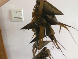 12、传统红枣粽,用线困住，用线困住的过程都要拉的紧一点，要不然会松散掉。做好的粽子放入高压锅，先大火煮上气，然后在转小火煮1个小时左右即可。