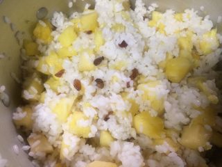 8、健脾养胃~酸甜糯香凤萝饭,把它们搅拌均匀