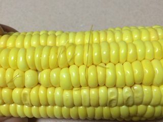 6、胡萝卜玉米炖鸡汤,玉米洗干净后，清理掉玉米须