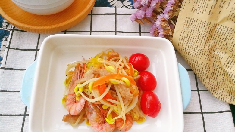 快手菜肉丝豆芽爆海虾