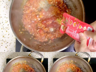 8、培根火腿披萨,炒至没有水份加番茄酱，白砂糖，黑胡椒