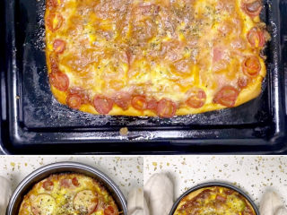 15、培根火腿披萨,我烤了3个，大家可以根据自己的喜好决定饼皮的厚度，老公这次要吃爽了，哈哈