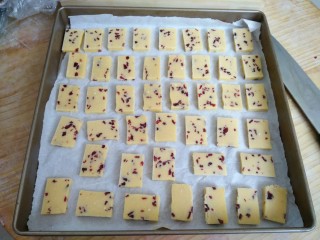 17、蔓越莓曲奇饼干,放入铺了油纸的烤盘里