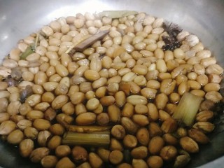 4、夏日凉爽凉拌菜——腐竹花生米,煮熟后，挑出香料，葱姜及花生米皮。