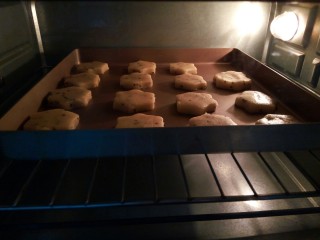 13、酥掉渣的饼干,烤箱温度，设置成180度，20分钟，（我的烤箱只有3层，所以我放在中层，烤网上烤的，大家可以根据自己家烤箱的温度自行调整，最后几分钟，要关注一下，别焦了）