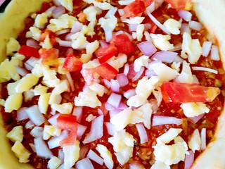 17、超长拉丝批萨,撒上洋葱丁，番茄丁，芝士碎