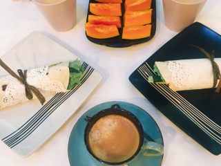 5、坚持做早餐的200天,卷饼&木瓜&奶茶&美式咖啡