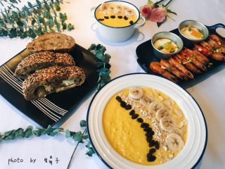 50、坚持做早餐的200天,芒果思慕雪～坚果软欧包～烤虾