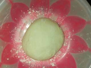 1、披萨,温水和面。温水里放入孝母粉。面粉和好了以后等它发。