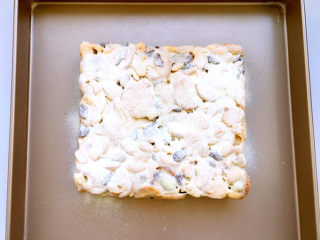 14、雪花酥,给整形好的雪花酥筛上奶粉。