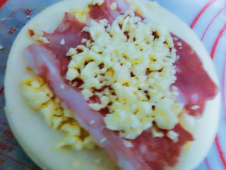 4、敲级简单的披萨(爱尚特约食谱),再放上两小条培根，再放上马苏里拉奶酪。