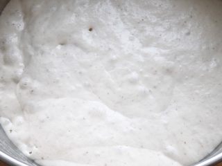 8、迷迭香佛卡夏(天然酵种),第一次发酵即将完成时,可以看到面糊表面有很多的气泡。
