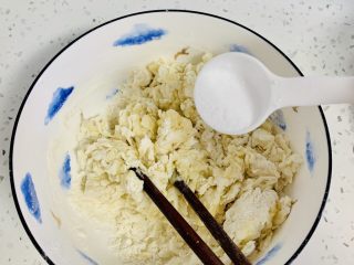 7、一次发酵——虾仁牛肉肠披萨,加入食用盐