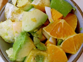 11、简单营养沙拉,把鸡蛋，牛油果，橙子放在碗里