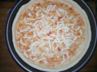 9、鲜虾杂蔬披萨,撒上少许马苏里拉