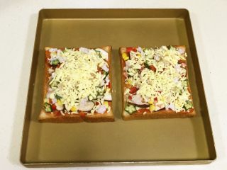 10、南极磷虾吐司披萨,撒上剩下的马苏里拉奶酪。