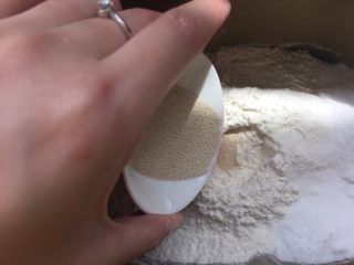 1、花朵培根披萨,材料从液体到固体放入面包机进行和面